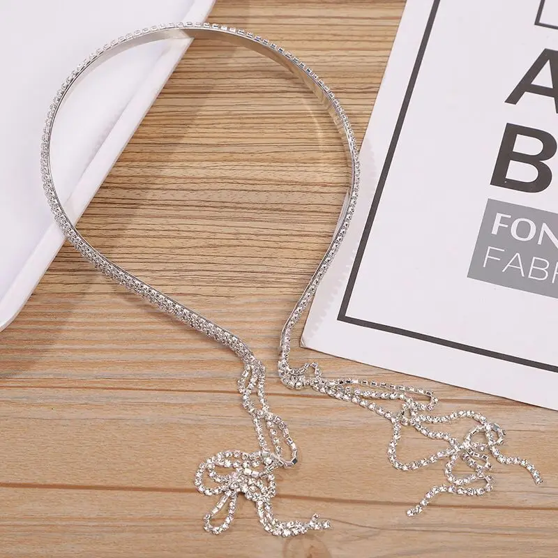 Headband Crystal Rhinestone Tassel Chain Glitter Forest Ethereal Back Headwear Elegant for Women Daily Casual Photoshoot Decor