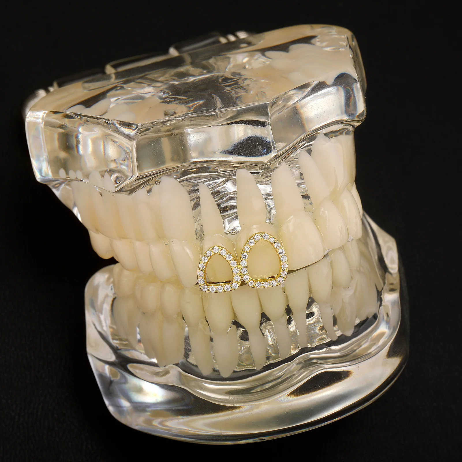 TOPGRILLZ Iced Out Double Hollow Shiny Zircon Teeth Grillz Fashion Full CZ Stones Tooth Caps For Women Men Jewelry Dental Grills