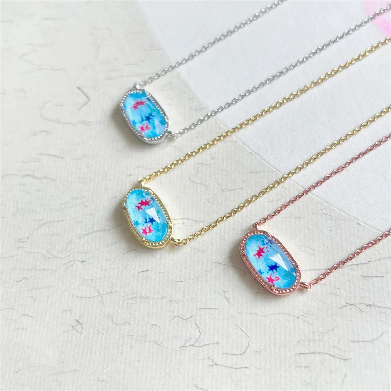 Fashion Elisa export geometric oval lace colorful printed pentagram star necklace collarbone chain factory wholesale