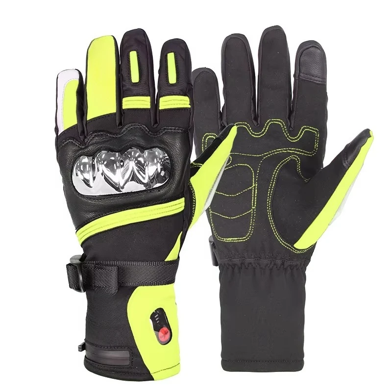 7.4V 3000mAh Heated Cowhide Leather Gloves, Electric Rechargeable Waterproof Touchscreen Winter Motorcycle Racing Skiing Gloves