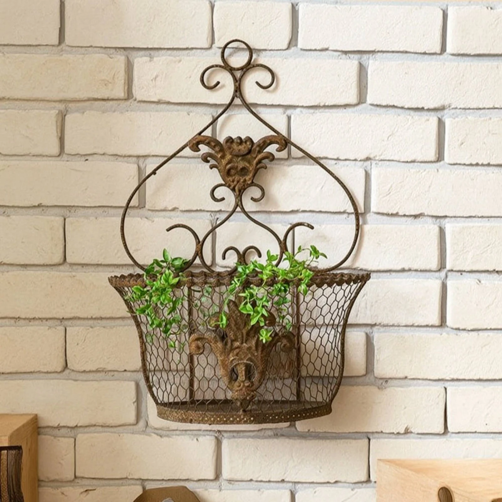 Wall Hanging Planter Basket Scrolling Wall Flower Basket Openwork Rustic for Living Room, Balcony