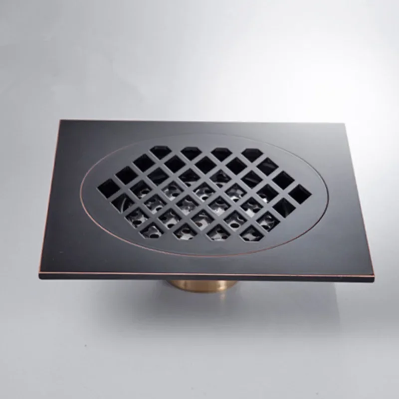 Floor Drain Black 15×15 cm Square Bath Drains Bathroom Fixture Brass Filtration Deodorization Shower Drain Hardware