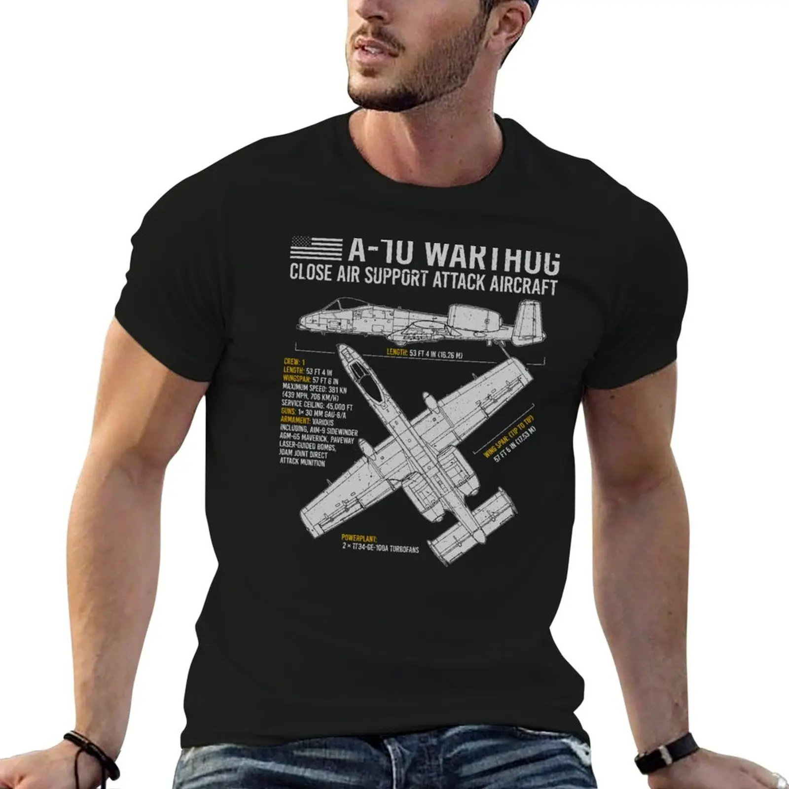 A-10 Warthog US Aircraft Plane USAF Airplane Blueprint T-Shirt Moisture Control Sports Tee