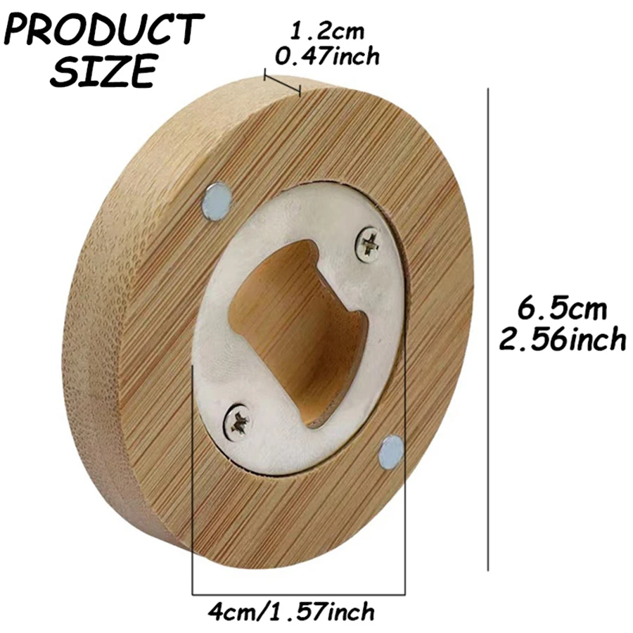 20pcs 6.5cm Wooden Round Beverage Bottle Opener Portable Magnetic Bottle Opener Suitable for Bars Restaurants Kitchen Gadget