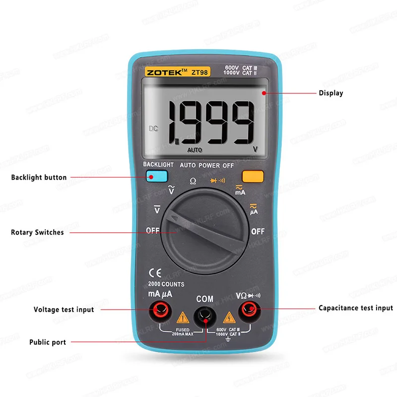 ZOTEK ZT98 Pocket Mini Portable Auto Ranging Digital Multimeter Tester