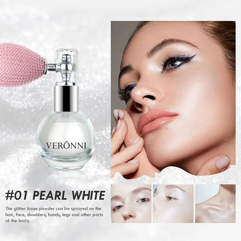 Spray de pó iluminador de diamante de 4 cores, à prova d'água, alto brilho, brilho, bronzer corporal, destaque em pó, iluminador de contorno facial