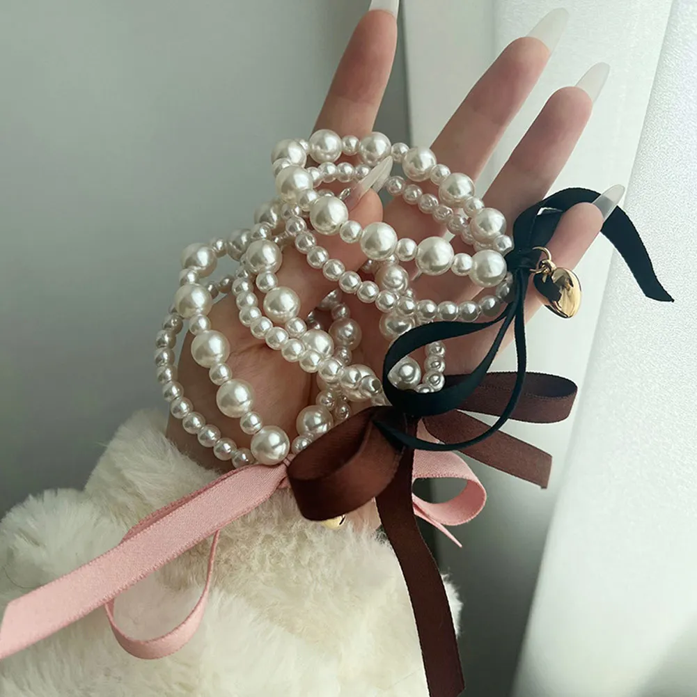 Luxury Big Elegant White Pearl Hair Ties Beads Girls Scrunchies Rubber Bands Ponytail Holders Hair Accessories Elastic Hair Band