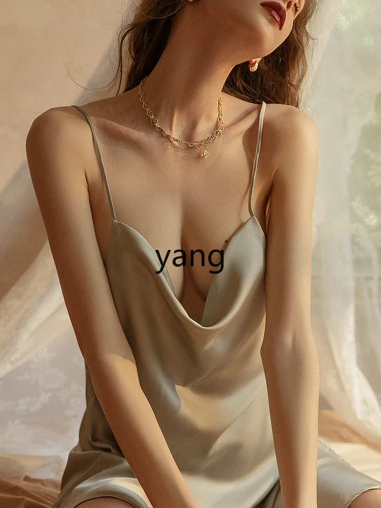 Yjq pajamas women's summer ice silk halter suspender pajamas loungewear two-piece set spring and autumn
