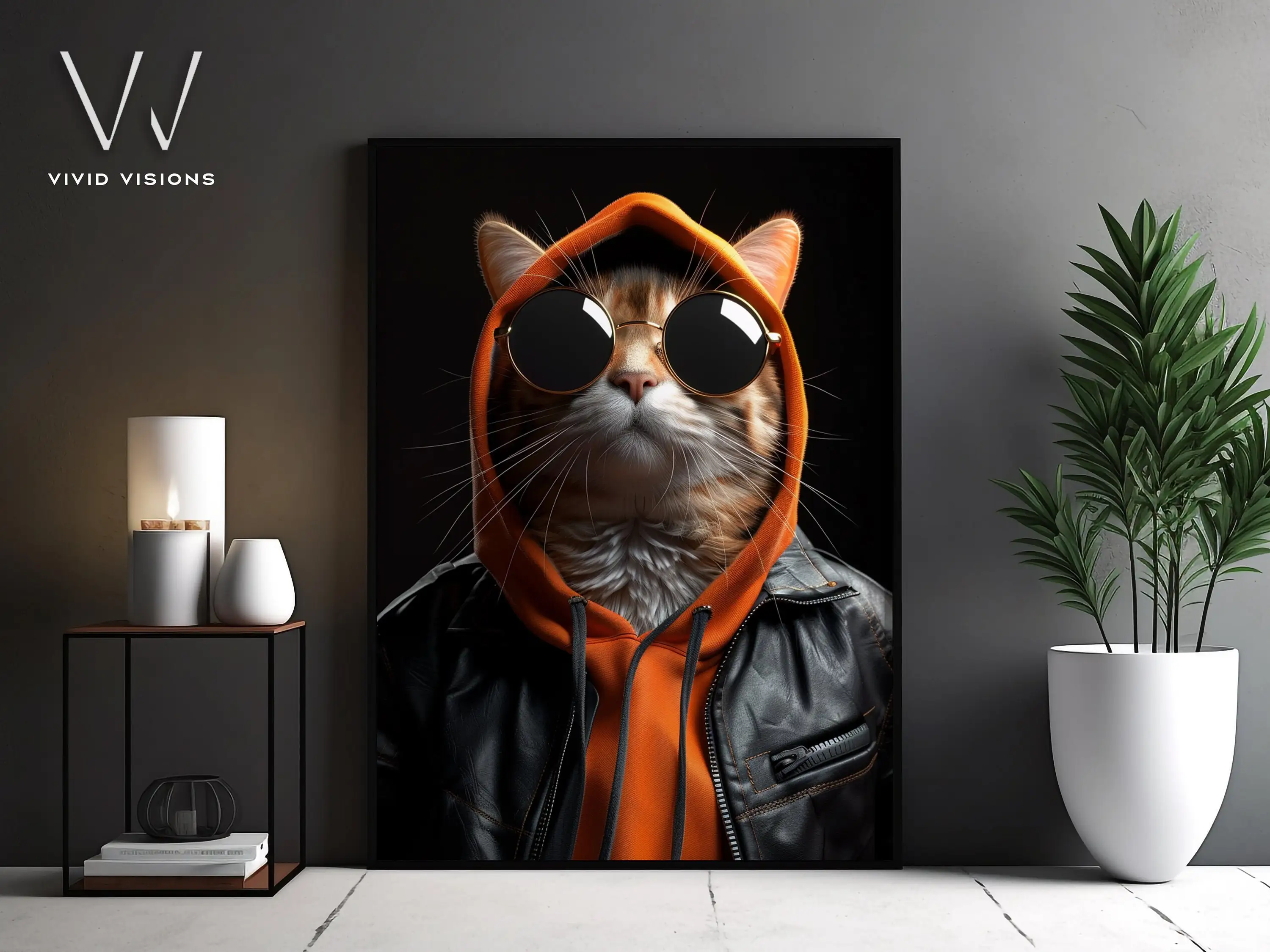 Cool Dog Leather Jacket Sunglasses Fashionable Corgi Cat Portrait Poster Print Wall Art Pictures Canvas Painting Room Home Decor