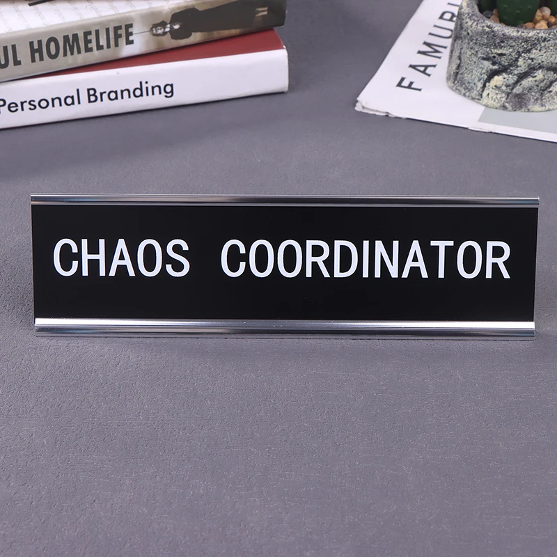Hot Sale  Desk Sign Funny Signs Work Supplies For Women Metal Name Plate Position Card Chaos Coordinator Office Decor