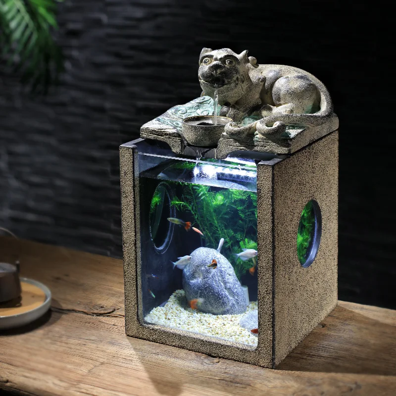 Zhaocai Pixiu Flowing Fish Tank Decoration Chinese Style Home Antique  Shui Town House Fish Pool