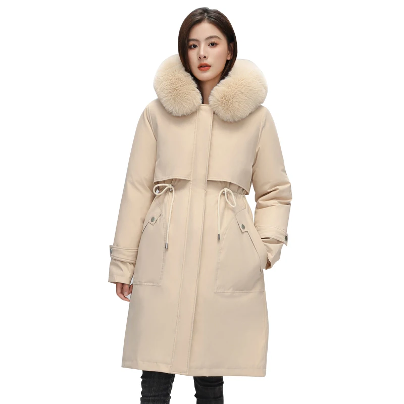 

2023 Winter Women Parkas Long Jackets Casual Removable Fur Fleece Liner Hooded Thick Warm Parkas Windbreak Coat Female Outwear