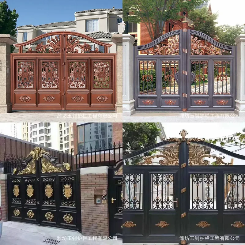 European Style Aluminum Alloy Double Entry Door Electric Automatic Flat Open for Villa Courtyard Rural Home Exterior Gate