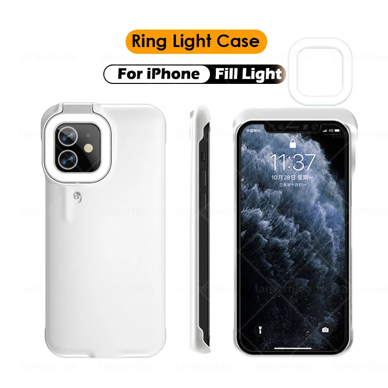 10 Fill Light Phone Case For iPhone 12 11 Pro Max Selfie Ring Light Beauty Ring Flash Phone Case For iPhone 6S 7 8 Plus X XS XR