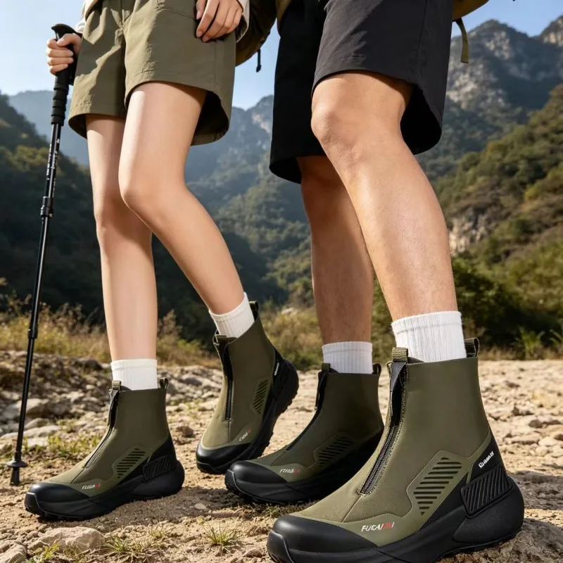 2026 New Luxury Men Hiking Sneakers Unisex Outdoor Shoes For Men Zipper Climbing Shoe For Men Mid-Top Mountaineering Boots Mans