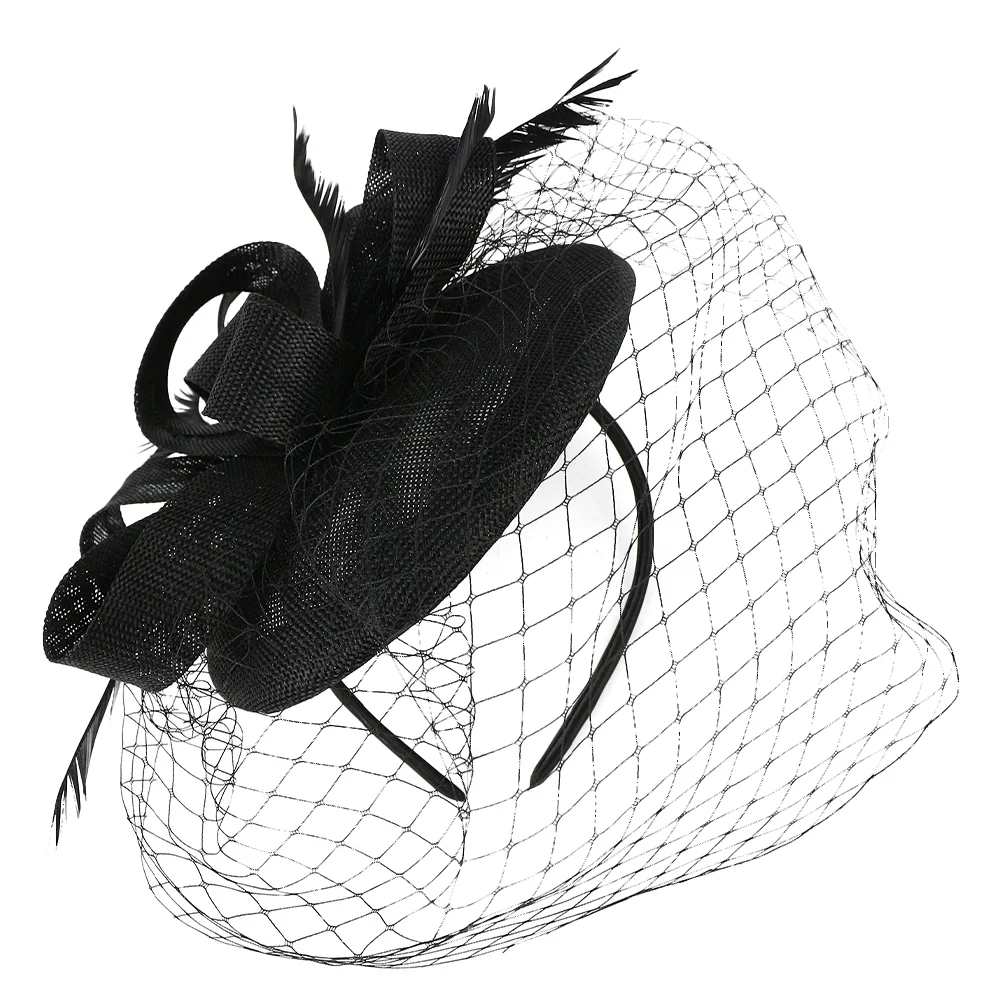 

Fancy Cocktail Party Hat Bridal Hair Accessories Mesh Fascinator Headband Black Women's Hats & Caps