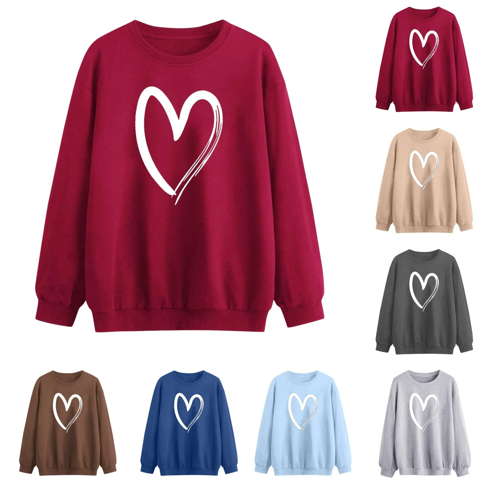 

Love Heart Printed Sweatshirts Women'S Round Neck Pullovers Long Sleeve Tracksuit Fashion Valentine'S Day Gift Moletom Femininos