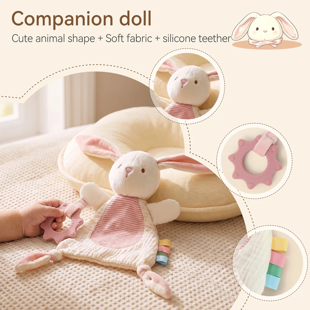 Soft Plush Rabbit Rattle Teether Sensory Comfort Toys Baby Toy Newborn 0-12M Fine Motor Shaking Sound Early Development Gifts