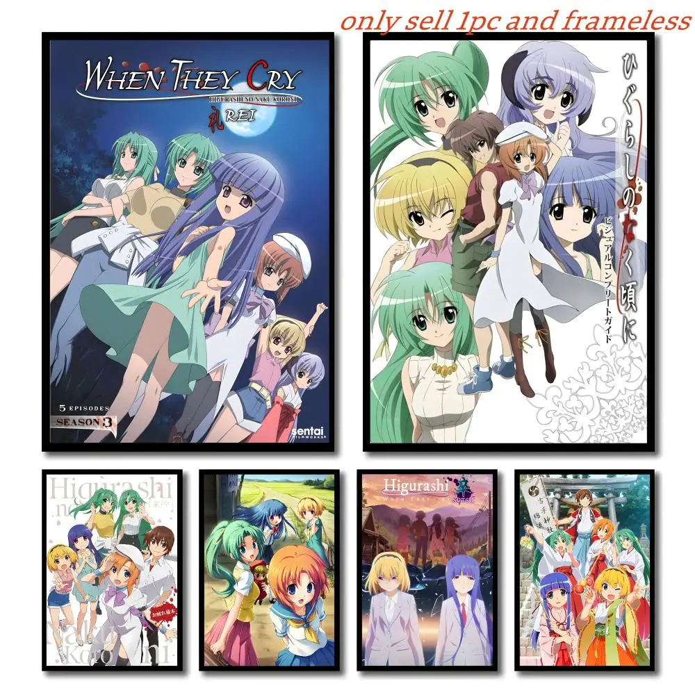 Anime H-Higurashi When They Cry Poster Self-adhesive Living Room Bedroom Party Bar Decor Moisture-proof Fade-resistant HD
