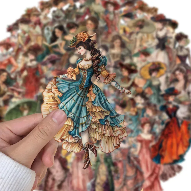 50/100Pcs Transparent Victorian Era Sticker Pack Waterproof Transparent PET Bookkeeping Material Decorative Guitar Notebook