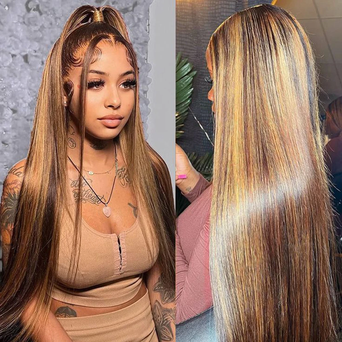 

Highlight 13x6 Lace Frontal Wig Human Hair Ombre Honey Blonde Bone Straight Wigs Human Hair Pre Plucked Colored Brazilian Wigs