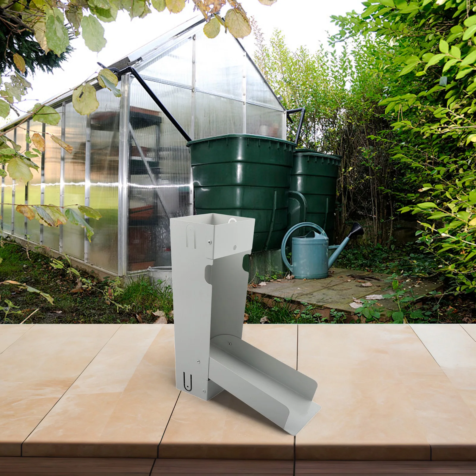Steel Rainwater Splitter For 3x4 Inch Rectangular Downpipe Outdoor Garden Irrigation Rain Collection System White