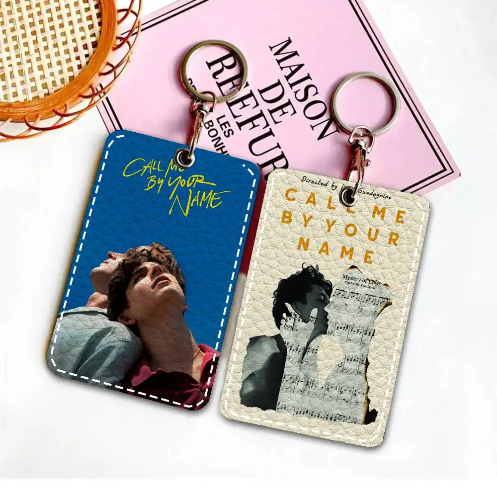 Call Me By Your N-Name Classic Movie Card Case Keychain Access Card Bag Key Tag Ring Leather Card Holder Key Ring Access