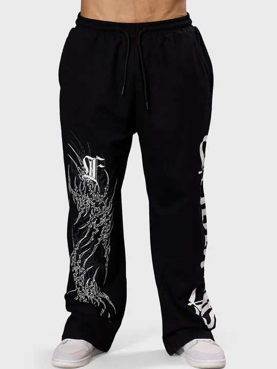 

Men Graphic Printed Oversized-Fit Pure Cotton Track Pants Pant Flame Fire Graphic Gothic Letter Joggers Freedom Slogan