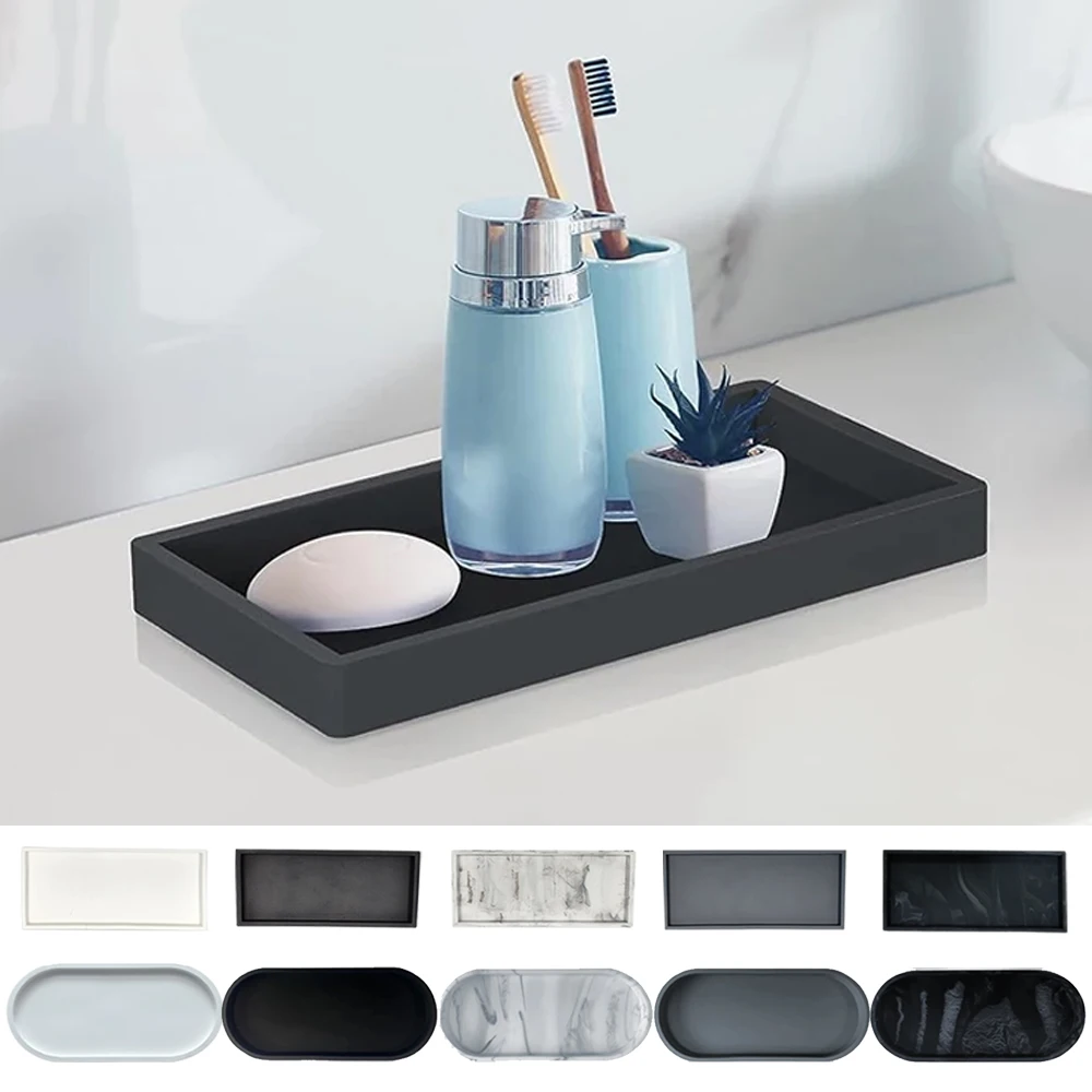 

Bathroom Vanity Silicone Tray for Counter Dish Soap Sponge Holder Dresser Cosmetic Ring Perfume Organizer Tray Home Essentials