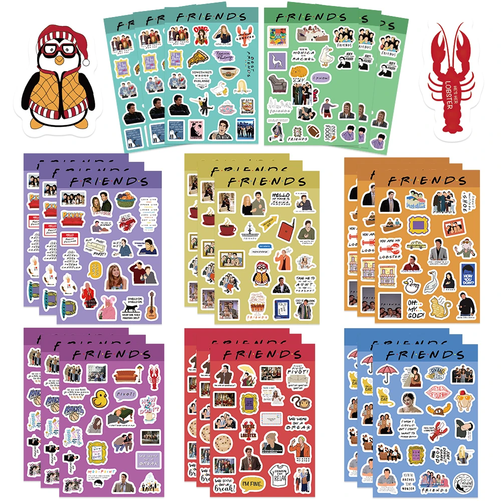 

8/16Sheets Friends Collage Anime Stickers Funny Decal DIY Skateboard Phone Laptop Notebook Waterproof Kids Stickers Toy Gifts