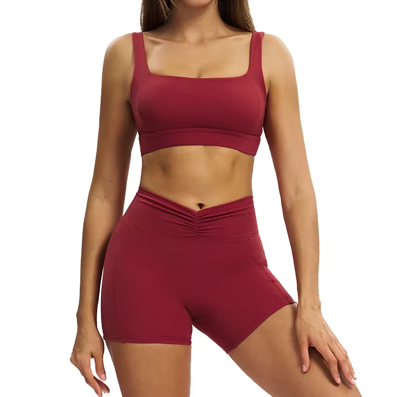 

Женский компрессионный комплект для йоги с V-образным вырезом, шорты для тренировок с высокой талией и спортивный бюстгальтер, эластичный костюм с четырехсторонним принтом для фитнеса на открытом воздухе