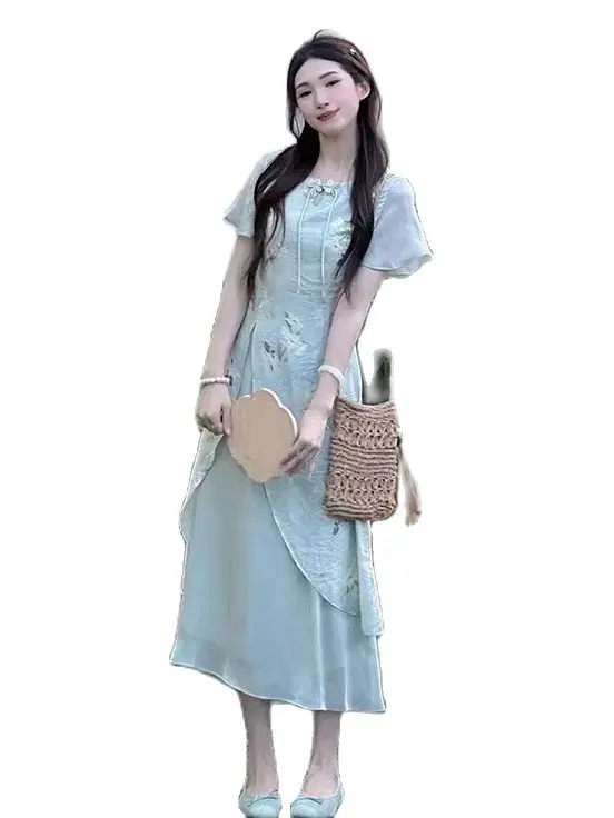 Korea Floral Cheongsam Qipao Women Summer Dress Party Costume Chinese Style Vintage Dresses High Fashion