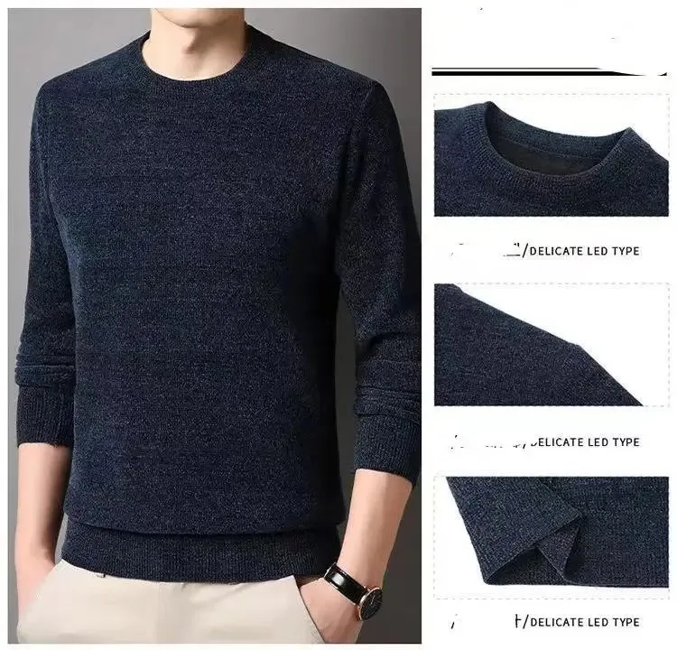 Sweter Rajut Pria Baru Musim Gugur Musim Dingin Lengan Panjang Warna Solid Pullover Pria Merek Kasual Pakaian Pria Hangat Berbahan Fleece Luaran