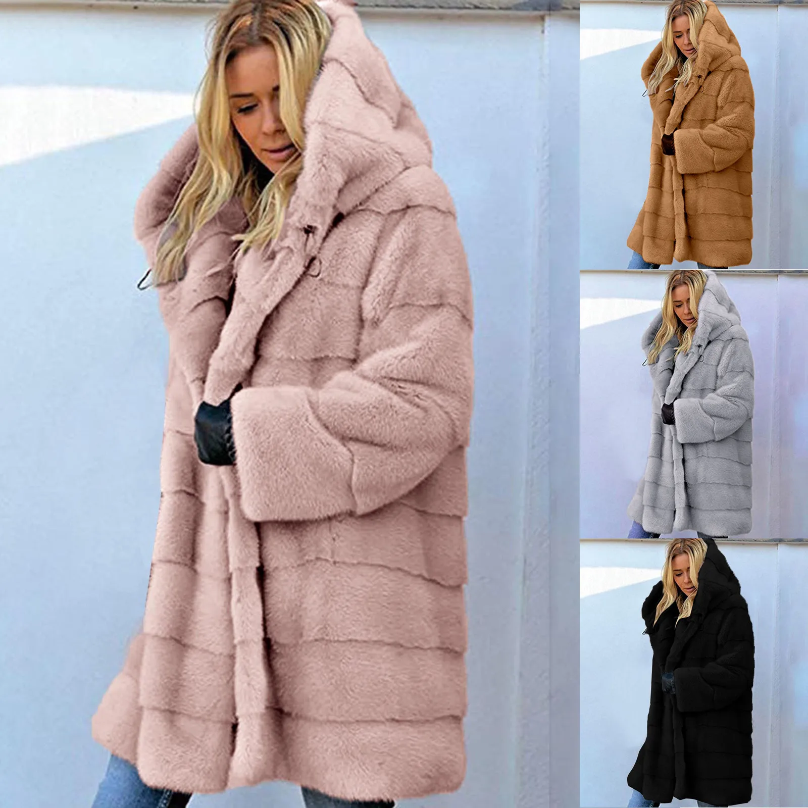 Women\'s Winter Sheepskin Coat Women\'s Fur Coat Hooded Long Jacket Loose Women Thick Warm Coat Fur Coat Fur Coat Outerwearet