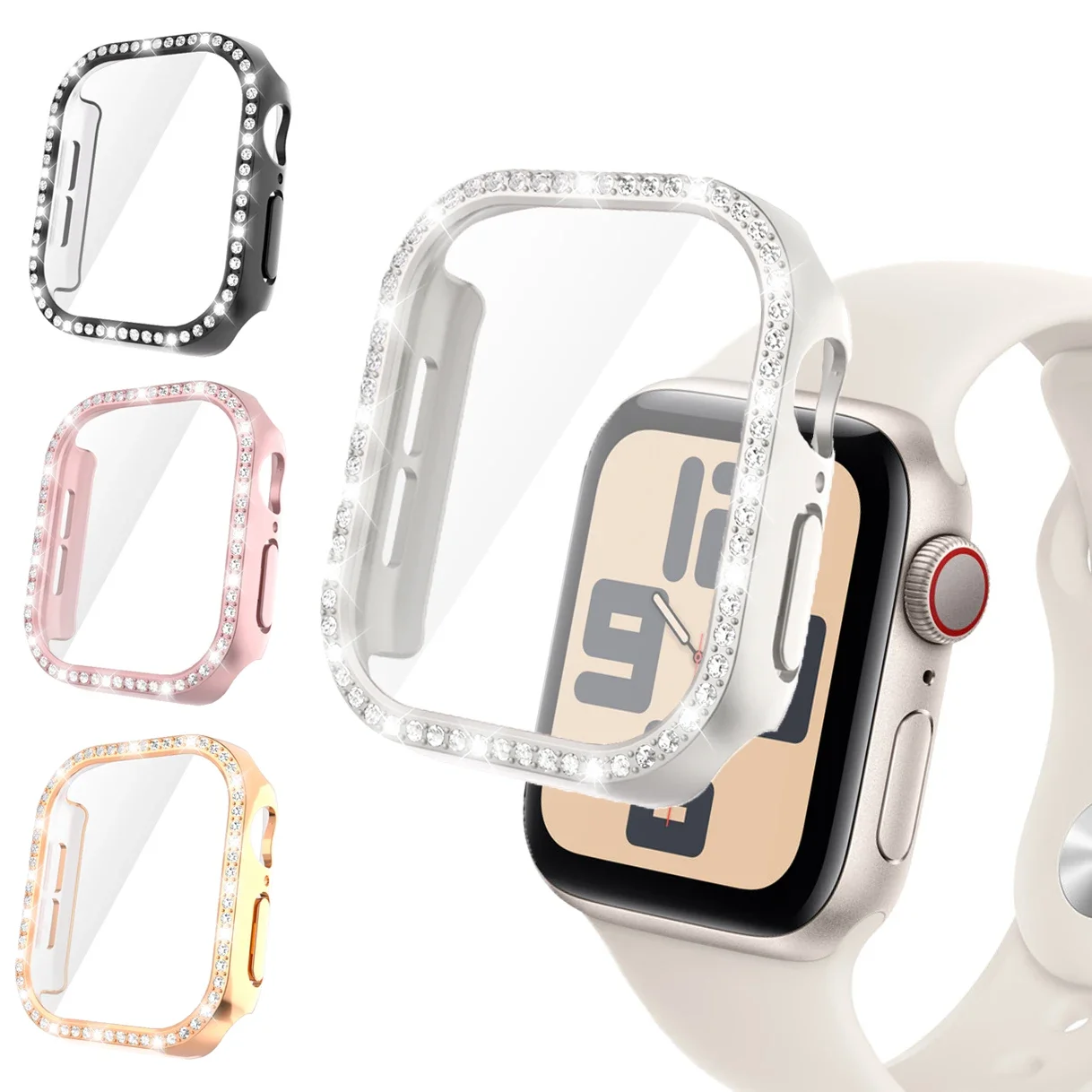 Glas + Diamant-Abdeckung für Apple Watch 10, 42 mm, 46 mm, Kristall-Hart-PC-Gehäuse, Bling-Stoßstange + Displayschutzfolie, iWatch Serie 10, Zubehör
