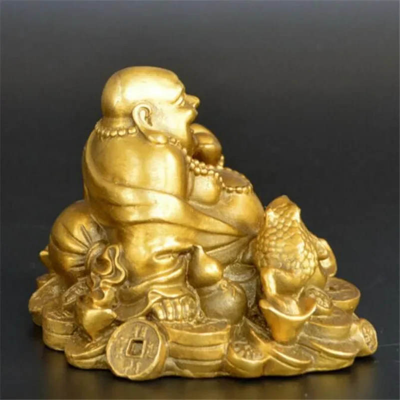 Copper statue Exquisite Old Collection Handwork Brass Smile Maitreya Buddha Great Belly Buddha Statue
