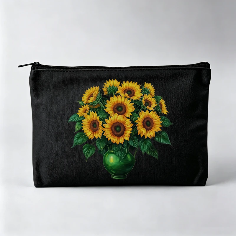 Women's Sunflower Bouquet Makeup Bag, Zipper Cosmetic Pouch for Daily Use
