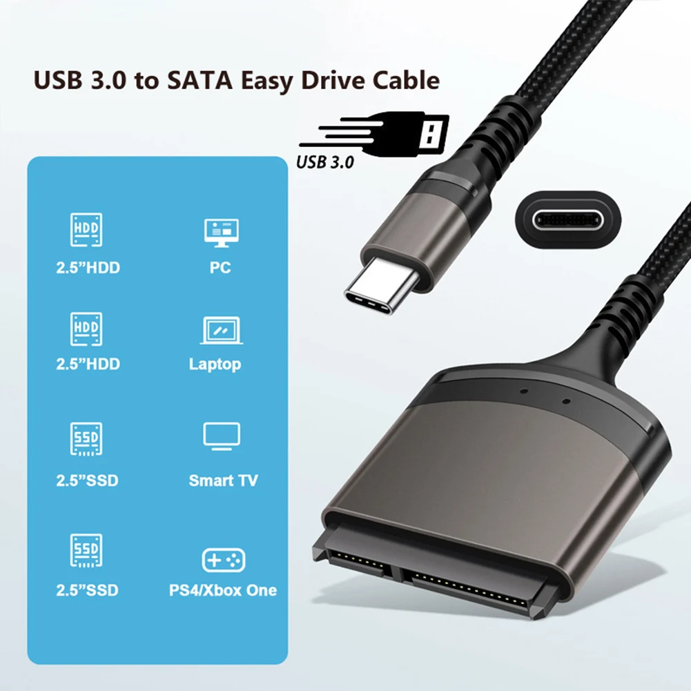 23 سنتيمتر USB 3.0/نوع C إلى كابل SATA غلاف من الألومنيوم محول خارجي يدعم Windows/MacOS/Chrome OS/Linux لـ 2.5 بوصة SSD HDD