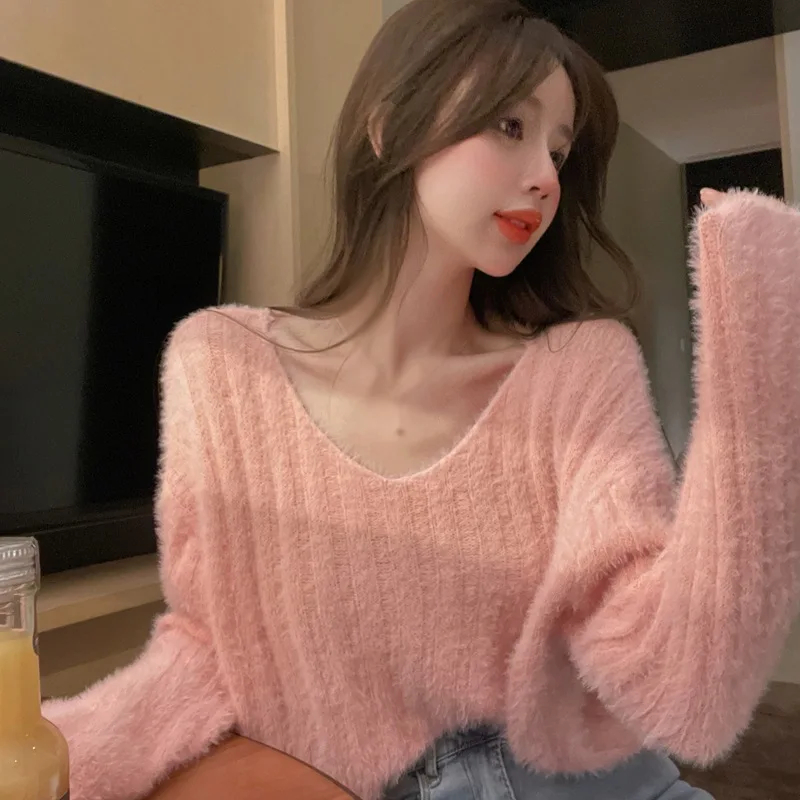 

Women's Top Fashion Knitted Sweater Loose Fit Autumn Winter Thermal Long Sleeves Pullover