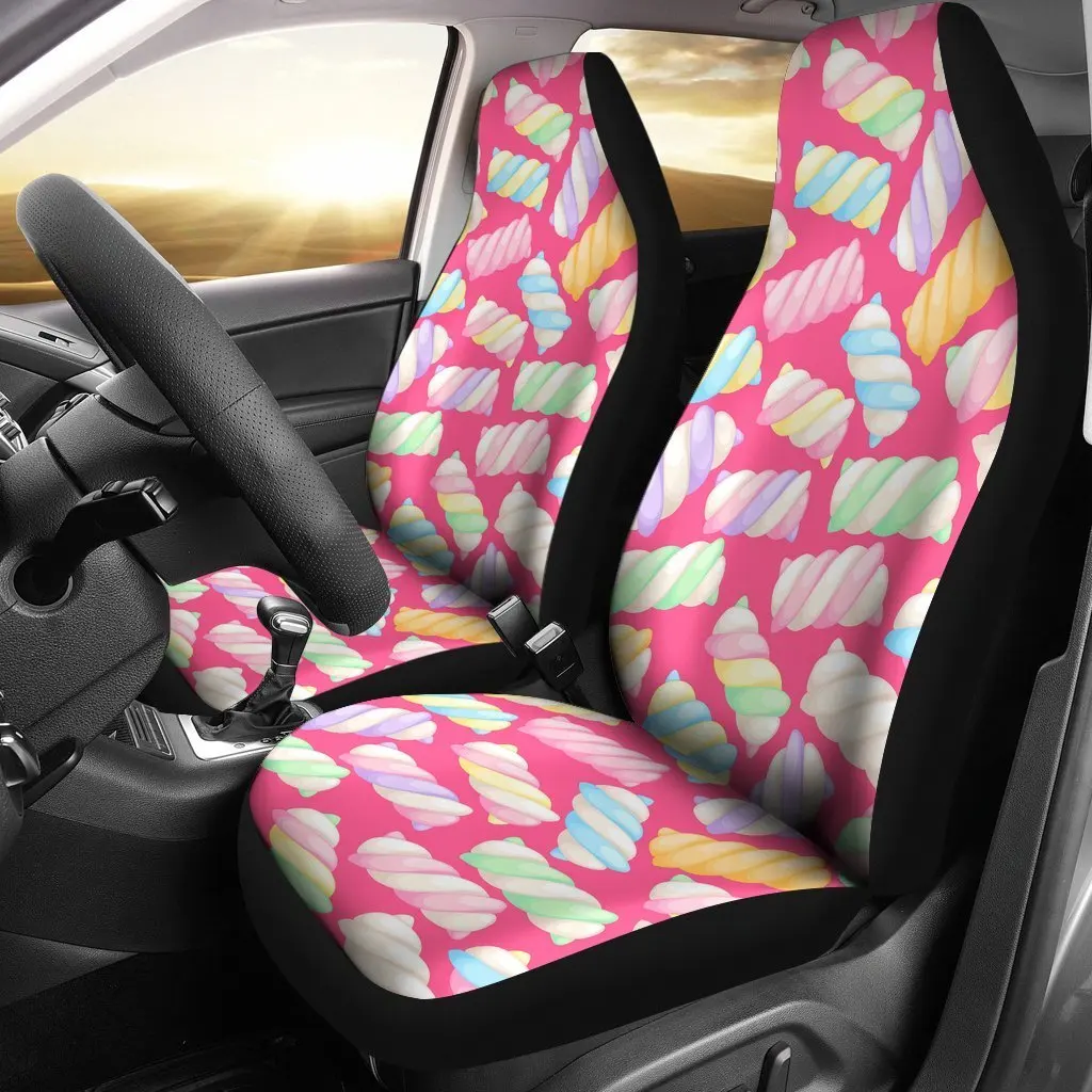 Marshmallow Pink Pattern Print Seat Cover Car Seat Covers Set 2 Pc, Car Accessories Car Mats