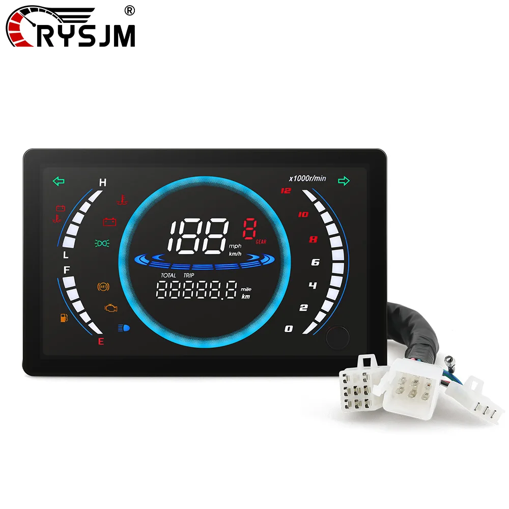7'' Universal Motorcycle Speedometer Fuel Level Gauge 0-12000RPM Tach Dashboard With Volt Water Temp Alarm (Optional) Sensors