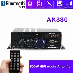 AK380 12V Bluetooth Power Amplifier Home Car Class D HiFi Amp Max 800W Stereo BASS Audio Amps Support FM MP3 Player USB SD input