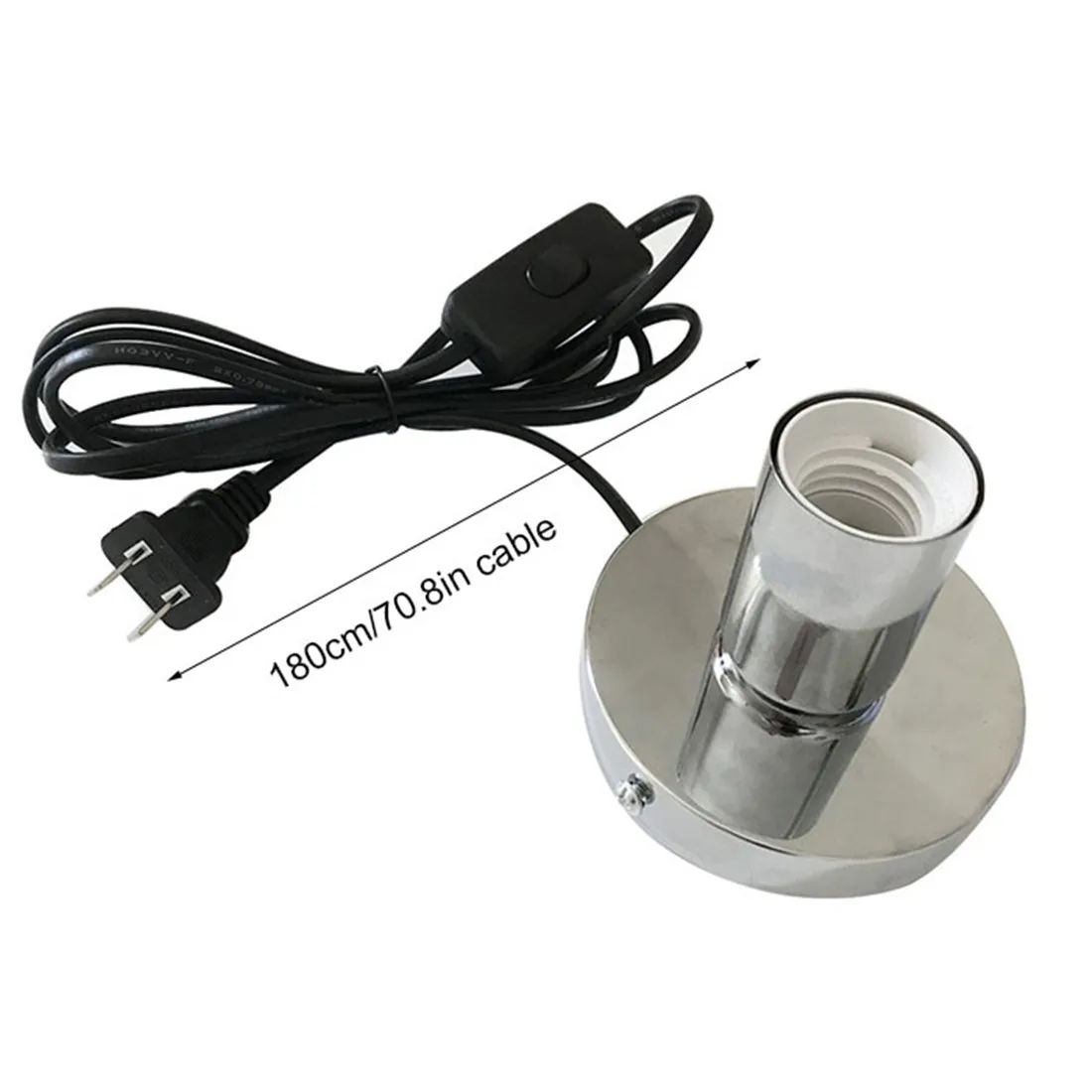 EU US Plug In Base for Table Lamp Polished Metal Desktop Lamp Base 180cm Cord E27 E26 Base Holder With ON/FF Switch Lamp Holder