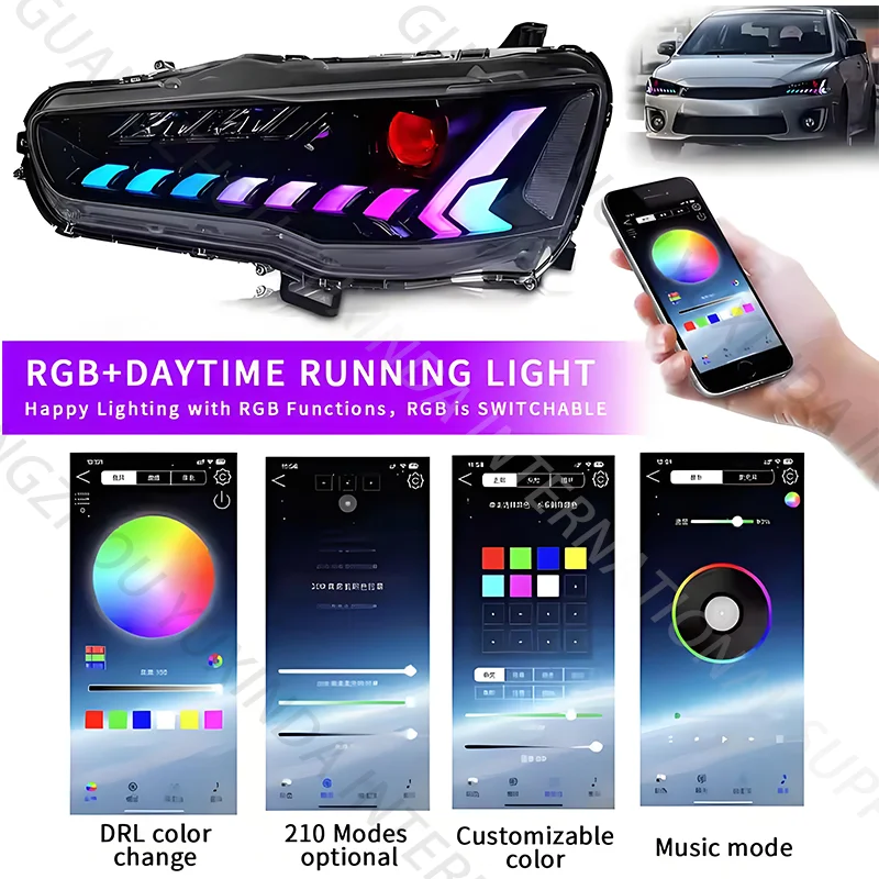 مصابيح أمامية LED عالية الجودة لميتسوبيشي لانسر EX 2008 - 2023 لانسر EVO X RGB ملحقات الجسم أطقم ضوء الرأس 08-23