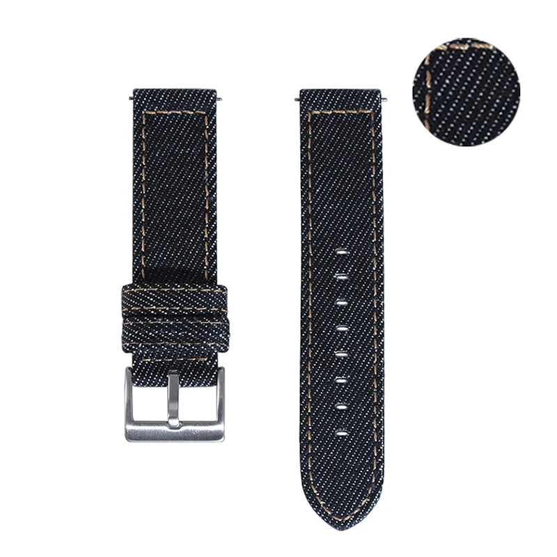 22mm Denim mens Quick Release watch strap black vintage canvas cotton  Jeans Denim watchbands