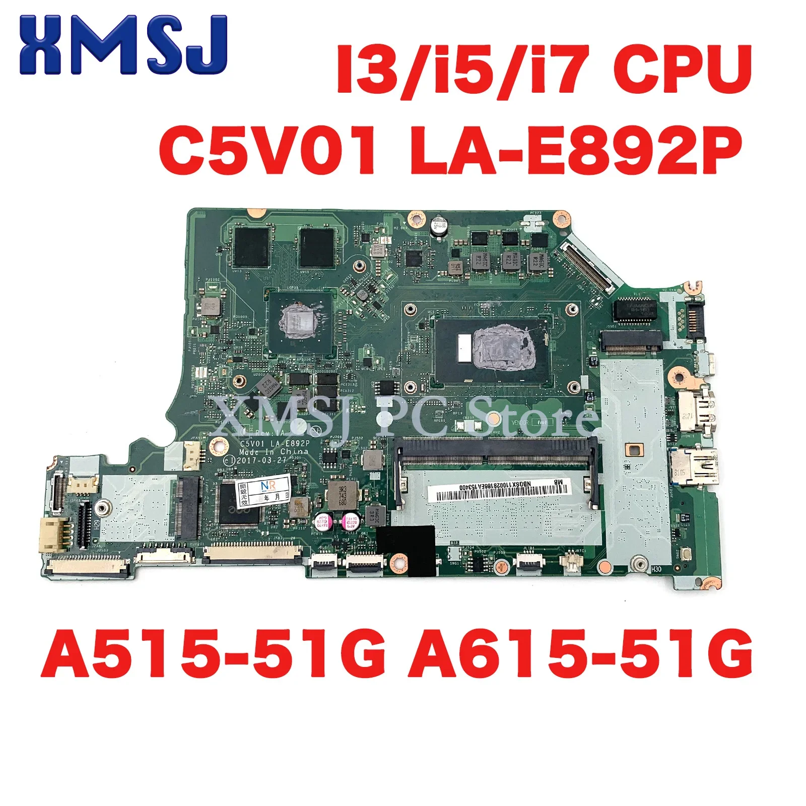 For ACER Aspire A515-51G A615-51G Laptop Motherboard C5V01 LA-E892P I3/i5/i7 CPU N16S-GTR-S-A2 GPU Mainboard 100% Test OK Used