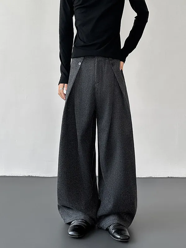 

Thiened Heavyweight Woolen Trousers Men's Straight Leg Casual Pants with 3D Pleats And Wide Leg Mix Fiber Knife Trousers