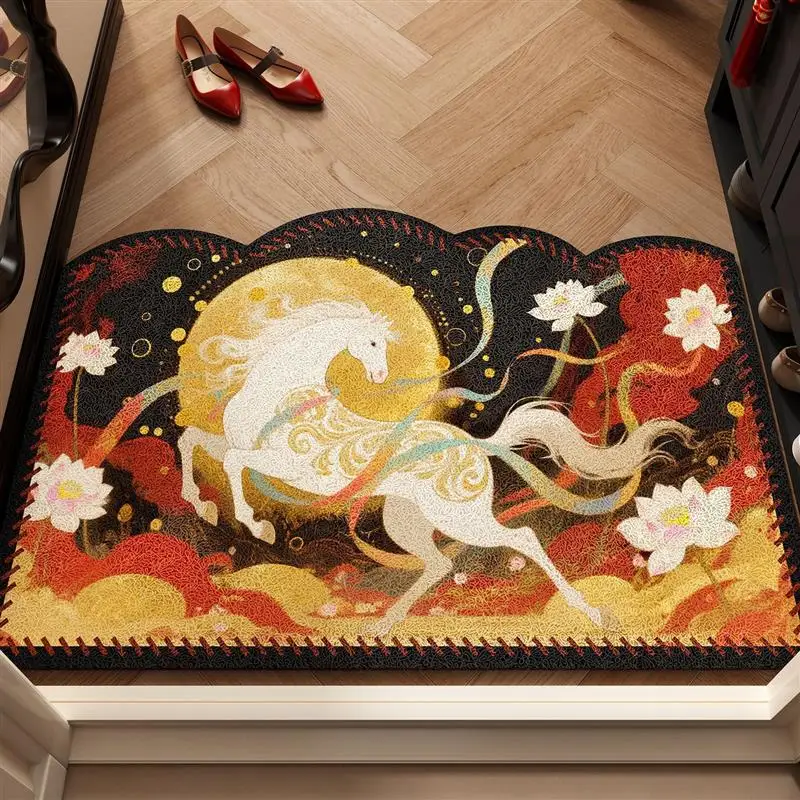 Red Festive Entrance Door Mat Silk Loop Home Entrance Mat New Year Entrance Carpet Long Rectangle Chinese Style Customizable