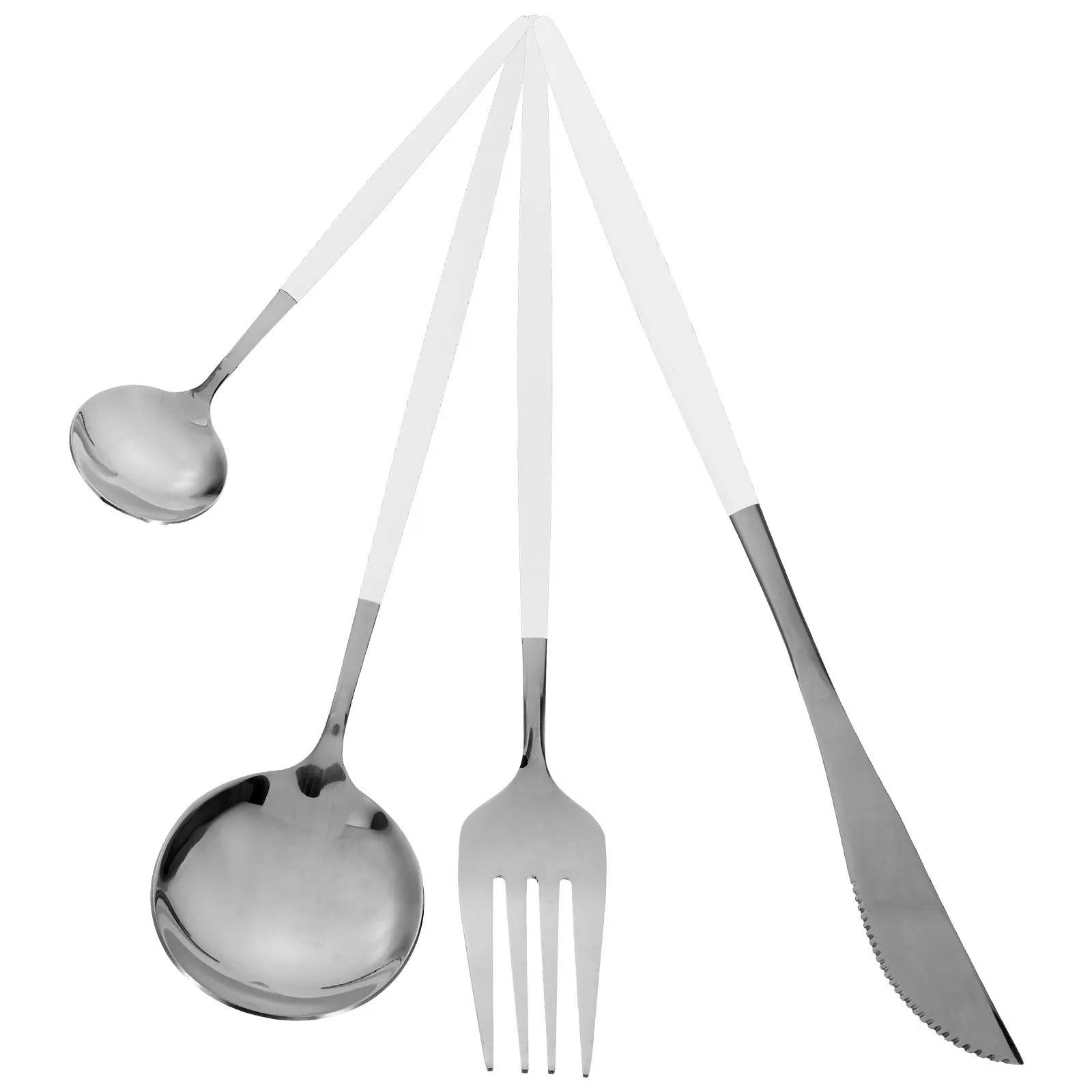 

4 Piece Stainless Steel Cutlery Set Black Silver Fork Spoon Kitchen Supplies Reusable Dining Tableware