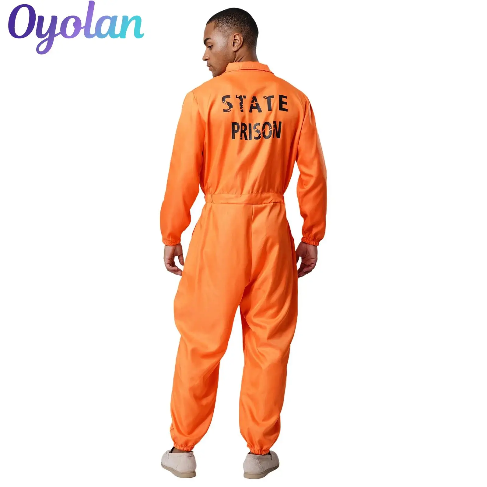 Kostum Cosplay Narapidana Pria Wanita Halloween, Overall Jumpsuit Oranye, Seragam Penjara, Unitard Narapidana, Seragam Penjara